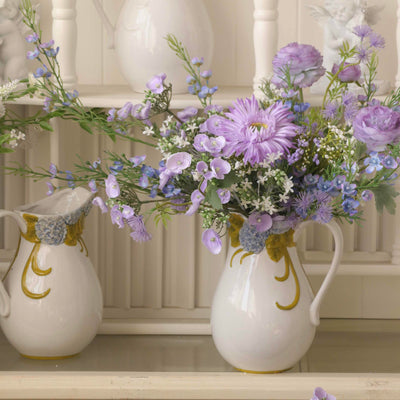 Purple Wildflower Artificial Bouquet with Ceramic Vase