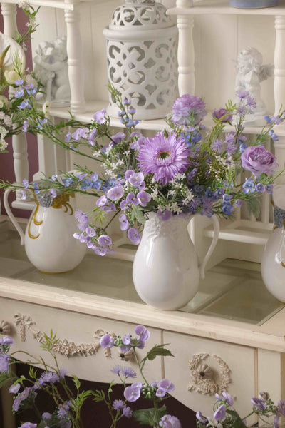 Purple Wildflower Artificial Bouquet with Ceramic Vase