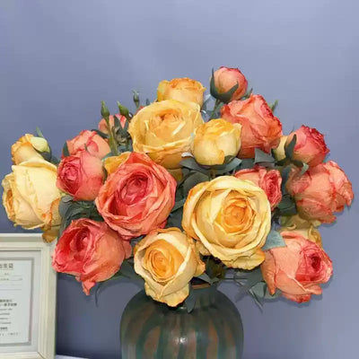 4-Bloom Scorched Edge Artificial Rose Arrangement with Vase