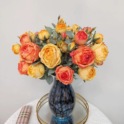 4-Bloom Scorched Edge Artificial Rose Arrangement with Vase